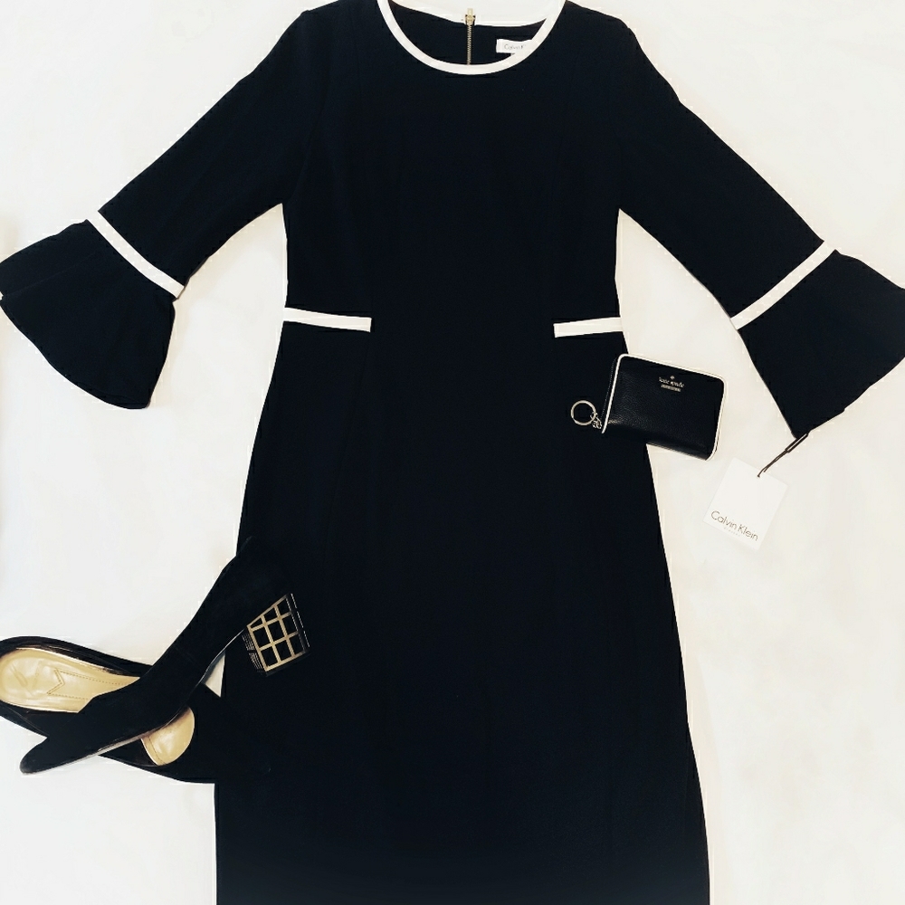 NWT Calvin Klein Bell Sleeve Piping Detail Dress